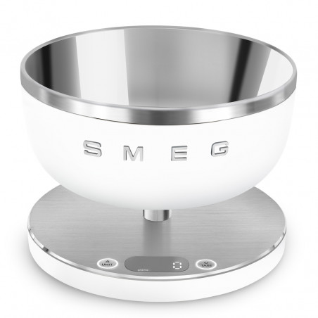 Ζυγαριά κουζίνας Smeg Collezione KSC01WHMWW, Έως 5 kg/5 l, ΤΑΡΑ, Οθόνη LED, Αντιολισθητική βάση, Αυτονομία έως 36 ώρες, Λευκό ματ