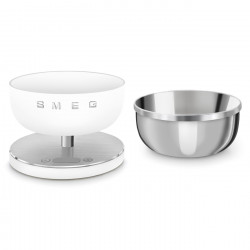 Ζυγαριά κουζίνας Smeg Collezione KSC01WHMWW, Έως 5 kg/5 l, ΤΑΡΑ, Οθόνη LED, Αντιολισθητική βάση, Αυτονομία έως 36 ώρες, Λευκό ματ