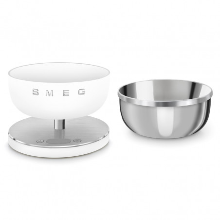 Ζυγαριά κουζίνας Smeg Collezione KSC01WHMWW, Έως 5 kg/5 l, ΤΑΡΑ, Οθόνη LED, Αντιολισθητική βάση, Αυτονομία έως 36 ώρες, Λευκό ματ
