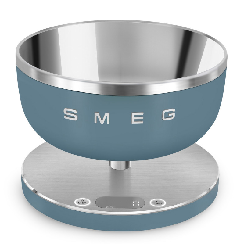 Ζυγός κουζίνας Smeg Collezione KSC01SBMWW, Έως 5 kg/5 l, ΤΑΡΑ, Οθόνη LED, Αντιολισθητική βάση, Αυτονομία έως 36 ώρες, Μπλε καταιγίδας