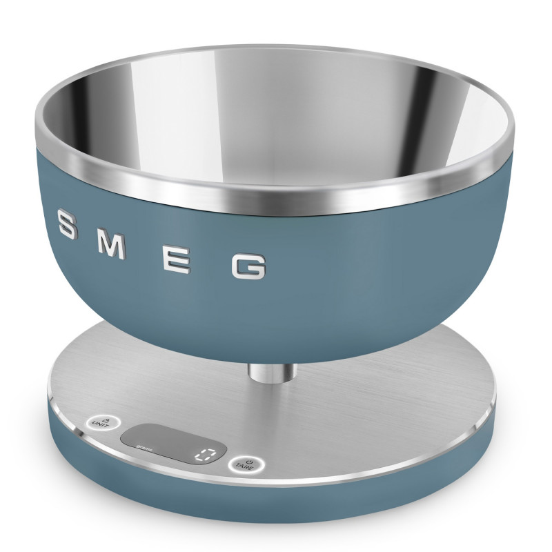 Ζυγός κουζίνας Smeg Collezione KSC01SBMWW, Έως 5 kg/5 l, ΤΑΡΑ, Οθόνη LED, Αντιολισθητική βάση, Αυτονομία έως 36 ώρες, Μπλε καταιγίδας