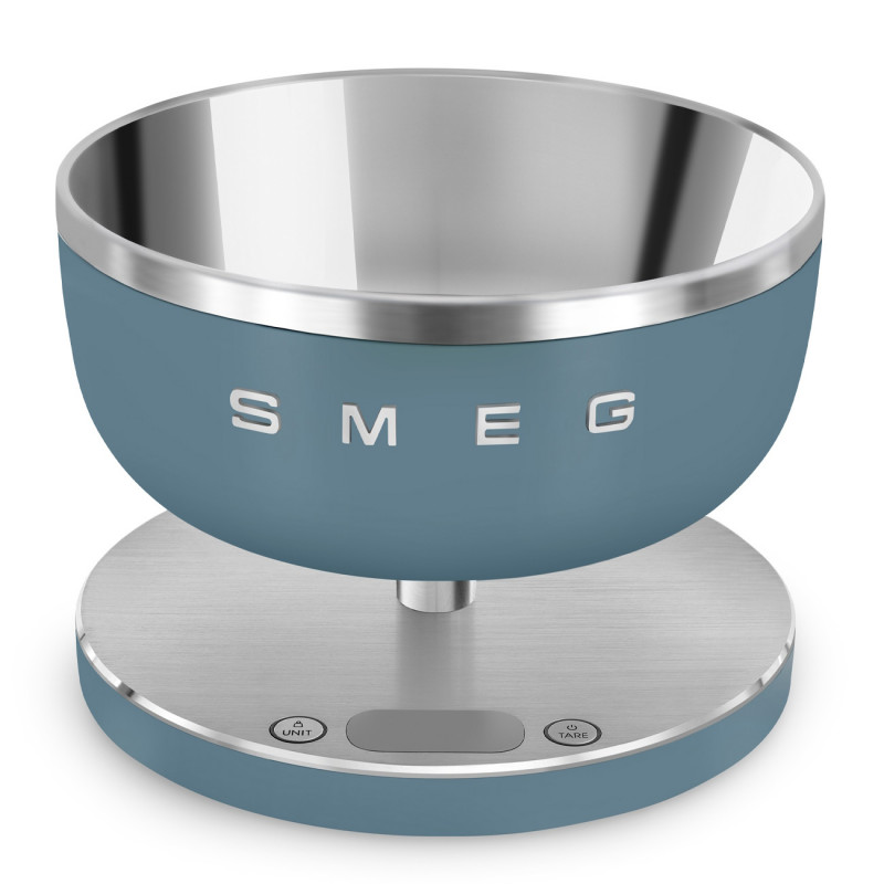 Ζυγός κουζίνας Smeg Collezione KSC01SBMWW, Έως 5 kg/5 l, ΤΑΡΑ, Οθόνη LED, Αντιολισθητική βάση, Αυτονομία έως 36 ώρες, Μπλε καταιγίδας