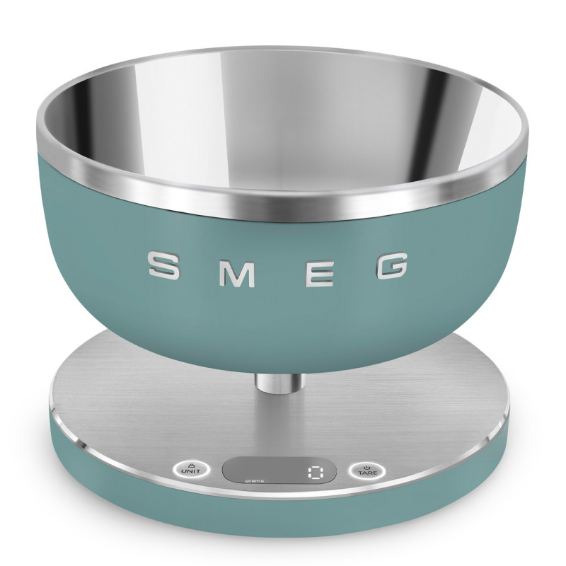Ζυγός κουζίνας Smeg Collezione KSC01EGMWW, Έως 5 kg/5 l, ΤΑΡΑ, Οθόνη LED, Αντιολισθητική βάση, Αυτονομία έως 36 ώρες, Σμαραγδένιο πράσινο