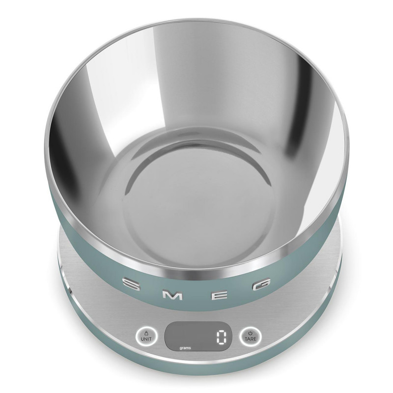 Ζυγός κουζίνας Smeg Collezione KSC01EGMWW, Έως 5 kg/5 l, ΤΑΡΑ, Οθόνη LED, Αντιολισθητική βάση, Αυτονομία έως 36 ώρες, Σμαραγδένιο πράσινο