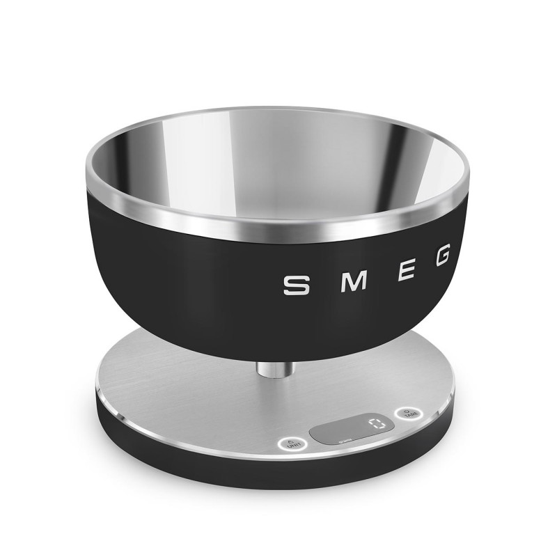 Ζυγός κουζίνας Smeg Collezione KSC01BLMWW, Έως 5 kg/5 l, ΤΑΡΑ, Οθόνη LED, Αντιολισθητική βάση, Αυτονομία έως 36 ώρες, Μαύρο ματ