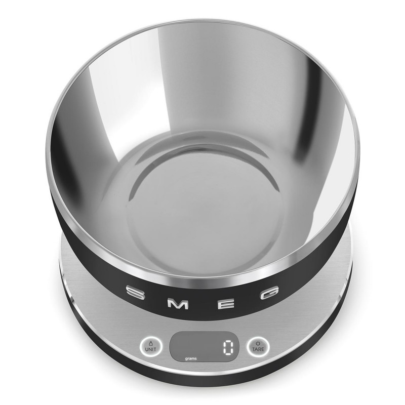 Ζυγός κουζίνας Smeg Collezione KSC01BLMWW, Έως 5 kg/5 l, ΤΑΡΑ, Οθόνη LED, Αντιολισθητική βάση, Αυτονομία έως 36 ώρες, Μαύρο ματ