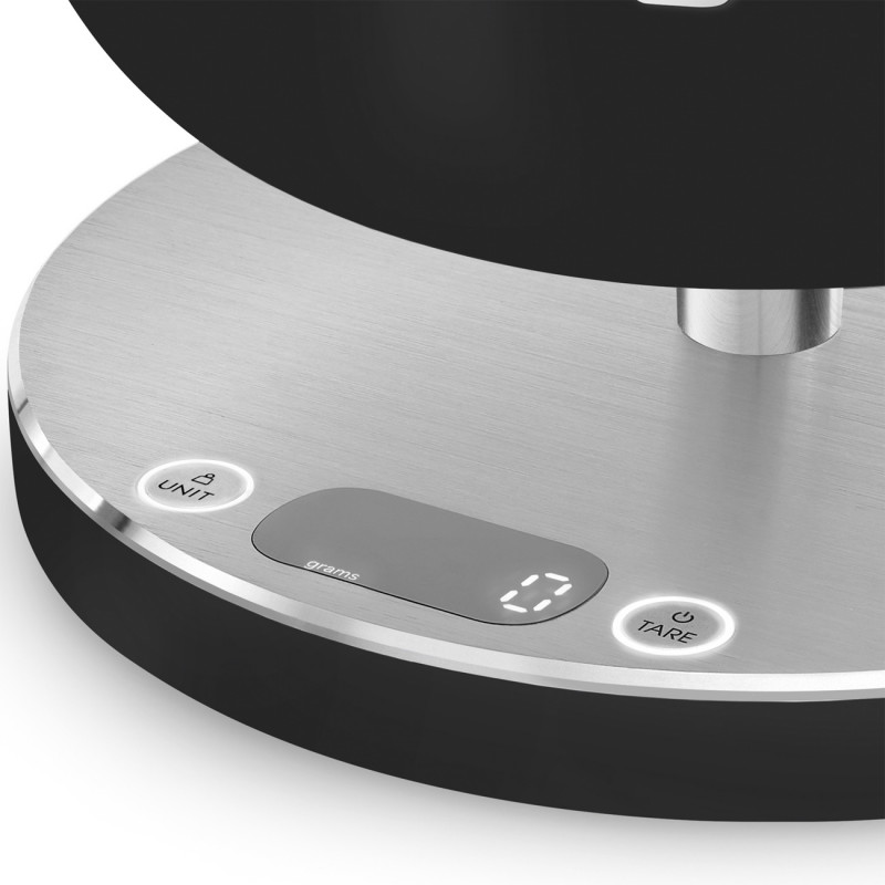 Ζυγός κουζίνας Smeg Collezione KSC01BLMWW, Έως 5 kg/5 l, ΤΑΡΑ, Οθόνη LED, Αντιολισθητική βάση, Αυτονομία έως 36 ώρες, Μαύρο ματ