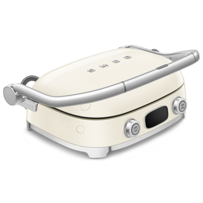 Πολυλειτουργική ψησταριά SMEG 50's Style MGF01CREU, 2100 W, 60-230 °C, 3 προγράμματα, κεραμική επίστρωση, δίσκος συλλογής λιπαρών, ηχητική ειδοποίηση, χρονοδιακόπτης, κρεμ