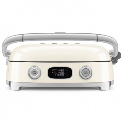 Πολυλειτουργική ψησταριά SMEG 50's Style MGF01CREU, 2100 W, 60-230 °C, 3 προγράμματα, κεραμική επίστρωση, δίσκος συλλογής λιπαρών, ηχητική ειδοποίηση, χρονοδιακόπτης, κρεμ