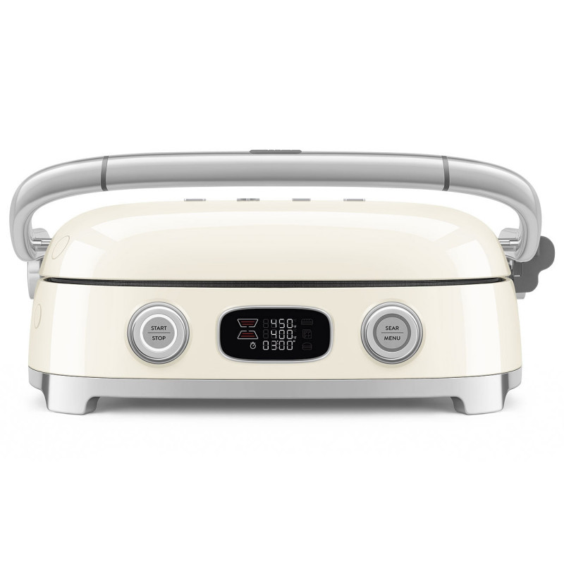 Πολυλειτουργική ψησταριά SMEG 50's Style MGF01CREU, 2100 W, 60-230 °C, 3 προγράμματα, κεραμική επίστρωση, δίσκος συλλογής λιπαρών, ηχητική ειδοποίηση, χρονοδιακόπτης, κρεμ
