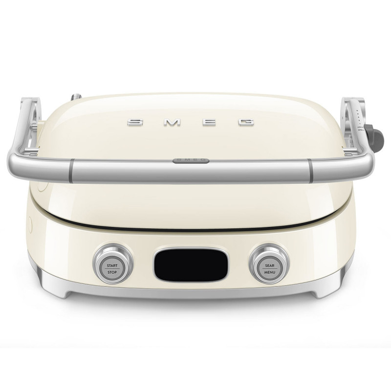 Πολυλειτουργική ψησταριά SMEG 50's Style MGF01CREU, 2100 W, 60-230 °C, 3 προγράμματα, κεραμική επίστρωση, δίσκος συλλογής λιπαρών, ηχητική ειδοποίηση, χρονοδιακόπτης, κρεμ