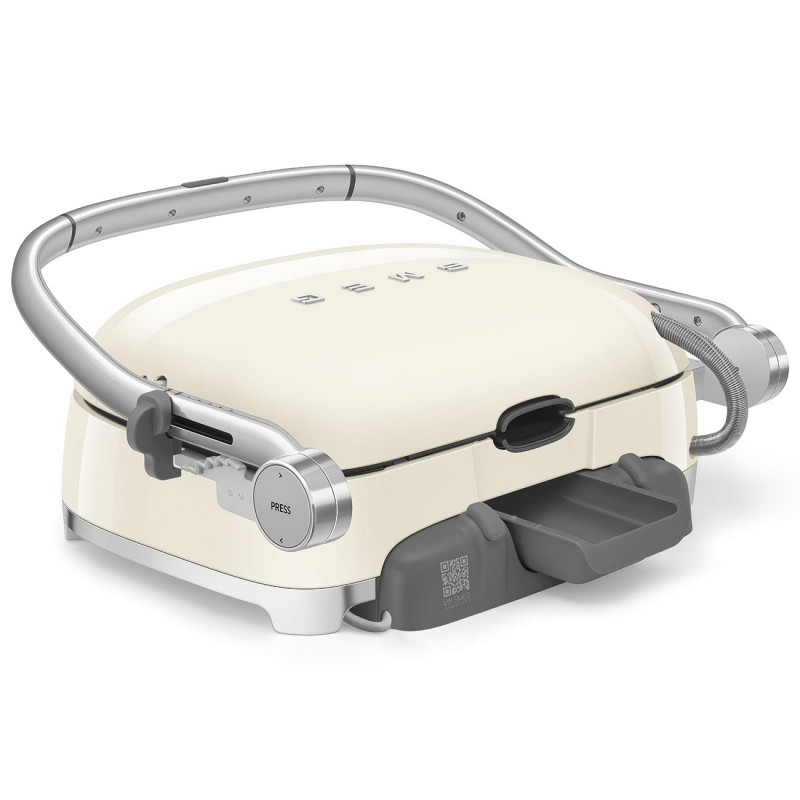Πολυλειτουργική ψησταριά SMEG 50's Style MGF01CREU, 2100 W, 60-230 °C, 3 προγράμματα, κεραμική επίστρωση, δίσκος συλλογής λιπαρών, ηχητική ειδοποίηση, χρονοδιακόπτης, κρεμ