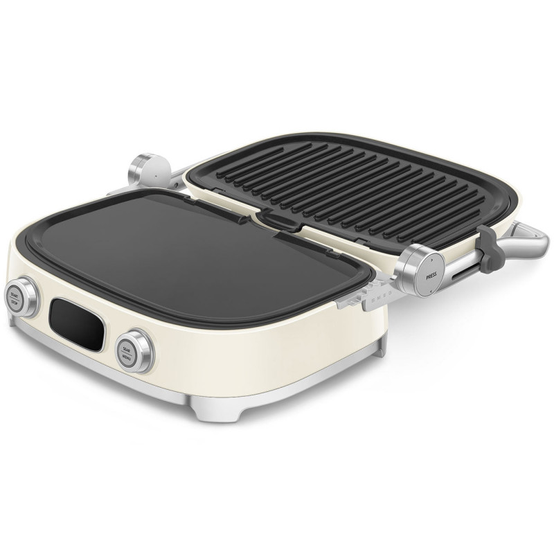 Πολυλειτουργική ψησταριά SMEG 50's Style MGF01CREU, 2100 W, 60-230 °C, 3 προγράμματα, κεραμική επίστρωση, δίσκος συλλογής λιπαρών, ηχητική ειδοποίηση, χρονοδιακόπτης, κρεμ