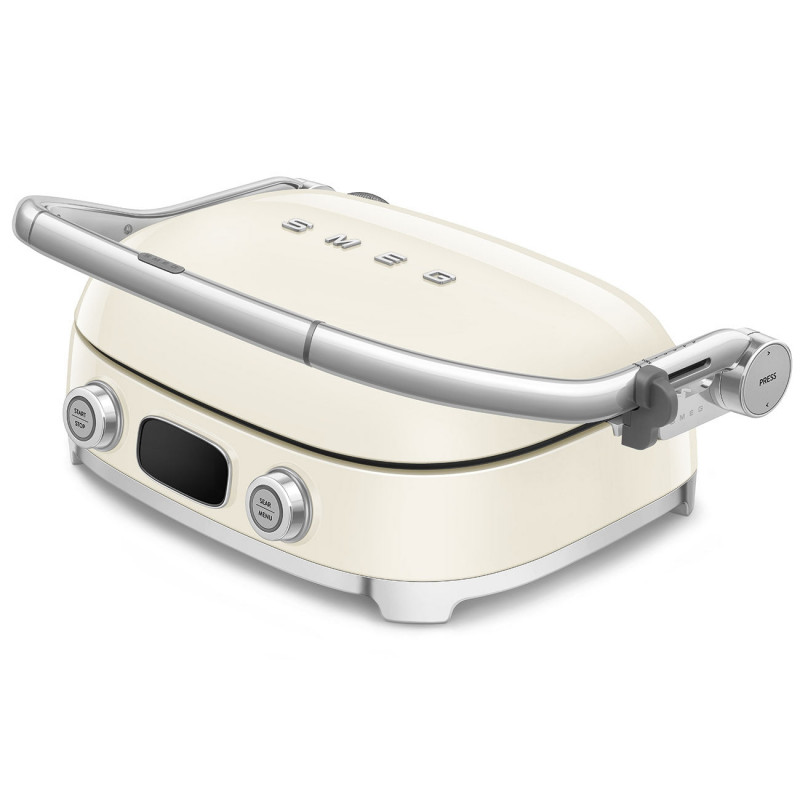 Πολυλειτουργική ψησταριά SMEG 50's Style MGF01CREU, 2100 W, 60-230 °C, 3 προγράμματα, κεραμική επίστρωση, δίσκος συλλογής λιπαρών, ηχητική ειδοποίηση, χρονοδιακόπτης, κρεμ