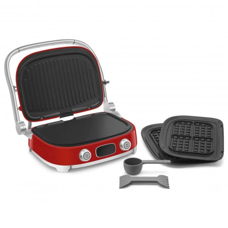 Πολυλειτουργική ψησταριά SMEG 50's Style MGF01RDEU, 2100 W, 60-230 °C, 3 προγράμματα, κεραμική επίστρωση, δίσκος αποστράγγισης, ηχητική ειδοποίηση, χρονοδιακόπτης, κόκκινο