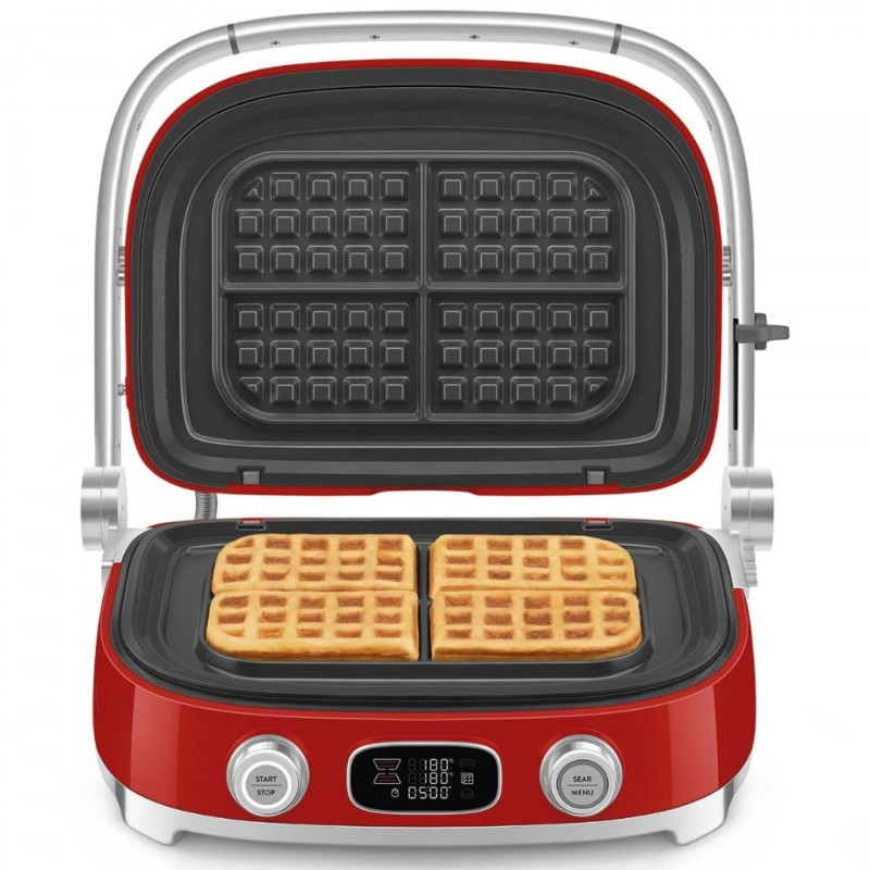 Πολυλειτουργική ψησταριά SMEG 50's Style MGF01RDEU, 2100 W, 60-230 °C, 3 προγράμματα, κεραμική επίστρωση, δίσκος αποστράγγισης, ηχητική ειδοποίηση, χρονοδιακόπτης, κόκκινο