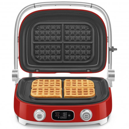 Πολυλειτουργική ψησταριά SMEG 50's Style MGF01RDEU, 2100 W, 60-230 °C, 3 προγράμματα, κεραμική επίστρωση, δίσκος αποστράγγισης, ηχητική ειδοποίηση, χρονοδιακόπτης, κόκκινο