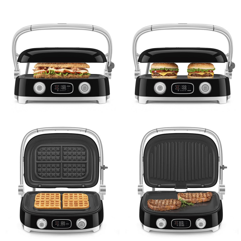 Ηλεκτρική ψησταριά Smeg MGF01BLEU, 2000 W, 60-230 °C, οθόνη LCD, 4 ανταλλακτικά εξαρτήματα, χρονοδιακόπτης 60 λεπτών, μαύρο