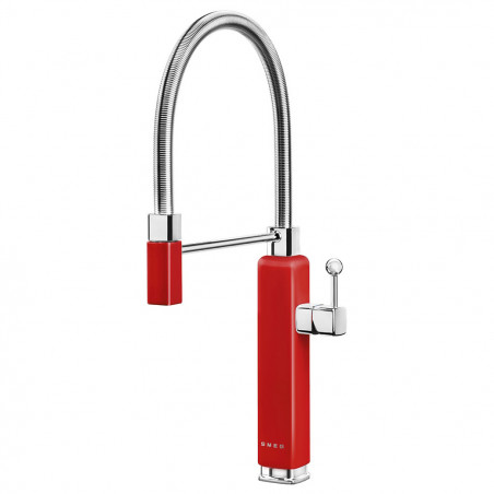Ημι-επαγγελματική βρύση Smeg MDF50RD, 5 bar, κινητό ακροφύσιο, στόμιο που περιστρέφεται κατά 360°, κόκκινο