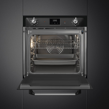 Εντοιχιζόμενος φούρνος Smeg SOP6900TN, 3000 W, 68 λίτρα, Κατηγορία Α, 9 λειτουργίες και 5 επίπεδα ψησίματος, Αυτοκαθαρισμός, Χρονοδιακόπτης, 30-280 °C, Μαύρος