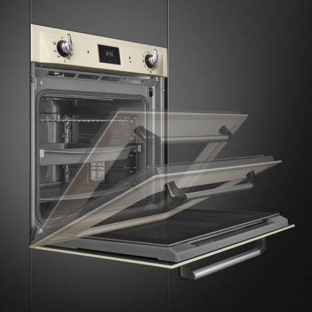 Εντοιχιζόμενος φούρνος Smeg SOP6900TP, 3000 W, 68 λίτρα, Κατηγορία Α, 9 λειτουργίες και 5 επίπεδα ψησίματος, Αυτοκαθαρισμός, Χρονοδιακόπτης, 30-280 °C, Κρεμ