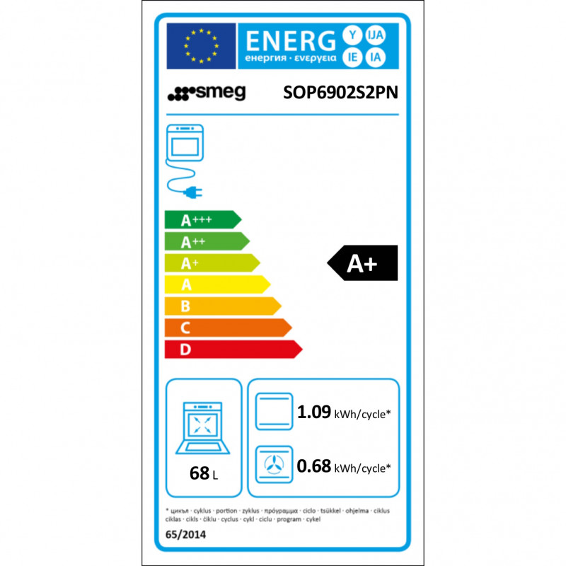 Εντοιχισμένος φούρνος Smeg SOP6902S2PN, 3000 W, 68 λίτρα, κλάση A++, 12 λειτουργίες και 5 επίπεδα μαγειρέματος, Μαγείρεμα με συνδυασμένο ατμό, Αυτοκαθαρισμός, Χρονοδιακόπτης, 30-280 °C, Μαύρο