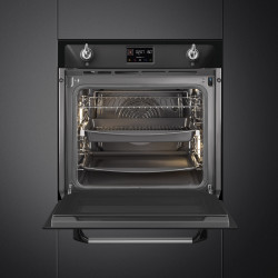 Εντοιχισμένος φούρνος Smeg SOP6902S2PN, 3000 W, 68 λίτρα, κλάση A++, 12 λειτουργίες και 5 επίπεδα μαγειρέματος, Μαγείρεμα με συνδυασμένο ατμό, Αυτοκαθαρισμός, Χρονοδιακόπτης, 30-280 °C, Μαύρο