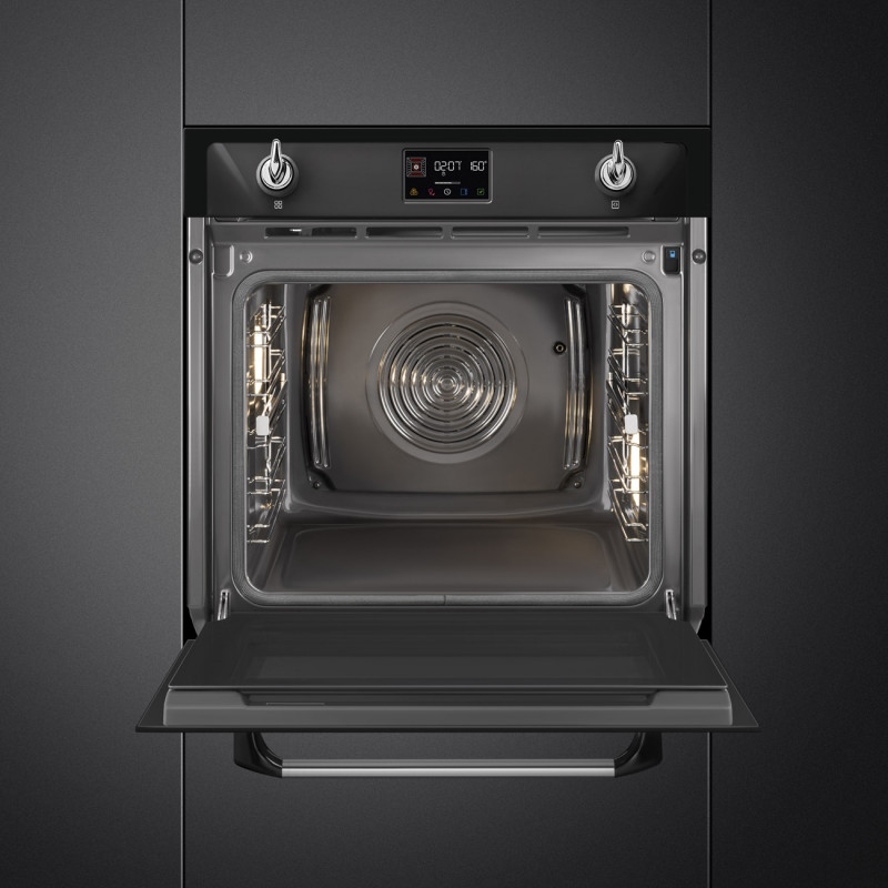 Εντοιχισμένος φούρνος Smeg SOP6902S2PN, 3000 W, 68 λίτρα, κλάση A++, 12 λειτουργίες και 5 επίπεδα μαγειρέματος, Μαγείρεμα με συνδυασμένο ατμό, Αυτοκαθαρισμός, Χρονοδιακόπτης, 30-280 °C, Μαύρο