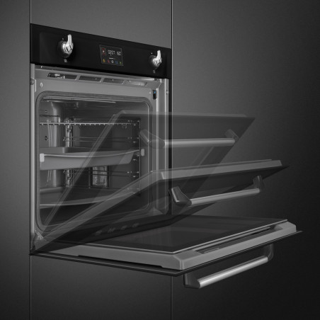 Εντοιχισμένος φούρνος Smeg SOP6902S2PN, 3000 W, 68 λίτρα, κλάση A++, 12 λειτουργίες και 5 επίπεδα μαγειρέματος, Μαγείρεμα με συνδυασμένο ατμό, Αυτοκαθαρισμός, Χρονοδιακόπτης, 30-280 °C, Μαύρο