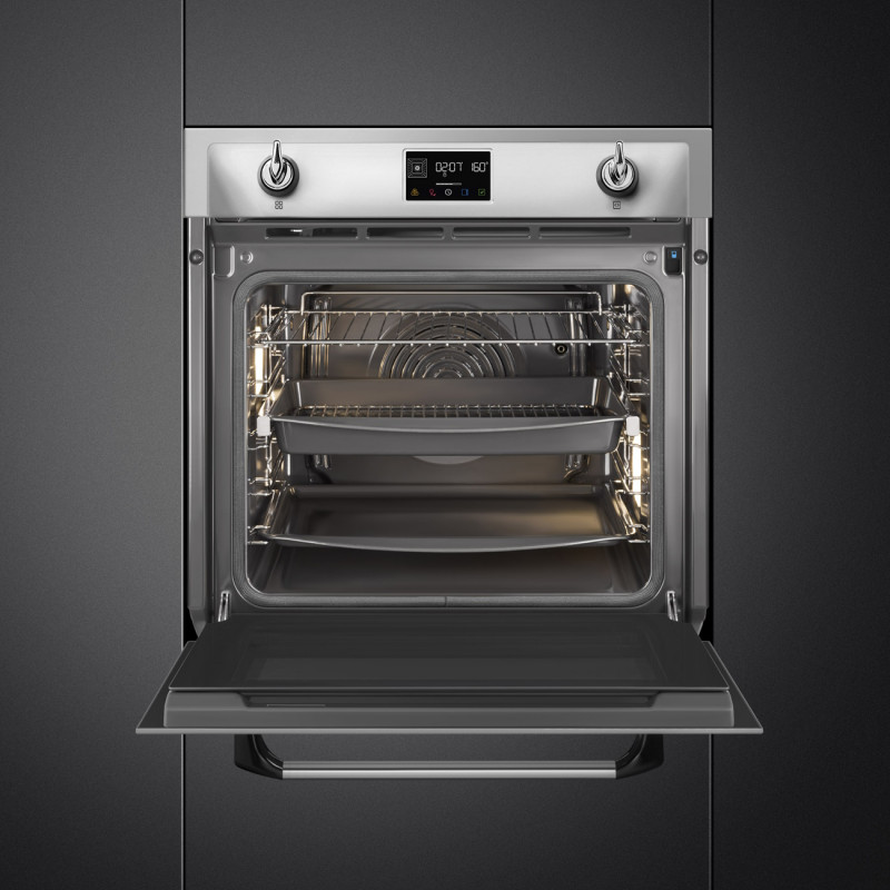 Εντοιχιζόμενος φούρνος Smeg SOP6902S2PX, 3000 W, 68 λίτρα, κλάση A++, 12 λειτουργίες και 5 επίπεδα μαγειρέματος, Μαγείρεμα με συνδυασμό ατμού, Αυτοκαθαρισμός, Χρονοδιακόπτης, 30-280 °C, Ανοξείδωτο