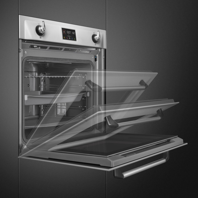 Εντοιχιζόμενος φούρνος Smeg SOP6902S2PX, 3000 W, 68 λίτρα, κλάση A++, 12 λειτουργίες και 5 επίπεδα μαγειρέματος, Μαγείρεμα με συνδυασμό ατμού, Αυτοκαθαρισμός, Χρονοδιακόπτης, 30-280 °C, Ανοξείδωτο