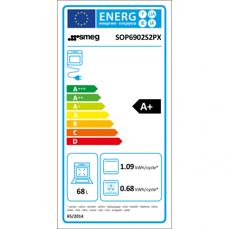Εντοιχιζόμενος φούρνος Smeg SOP6902S2PX, 3000 W, 68 λίτρα, κλάση A++, 12 λειτουργίες και 5 επίπεδα μαγειρέματος, Μαγείρεμα με συνδυασμό ατμού, Αυτοκαθαρισμός, Χρονοδιακόπτης, 30-280 °C, Ανοξείδωτο