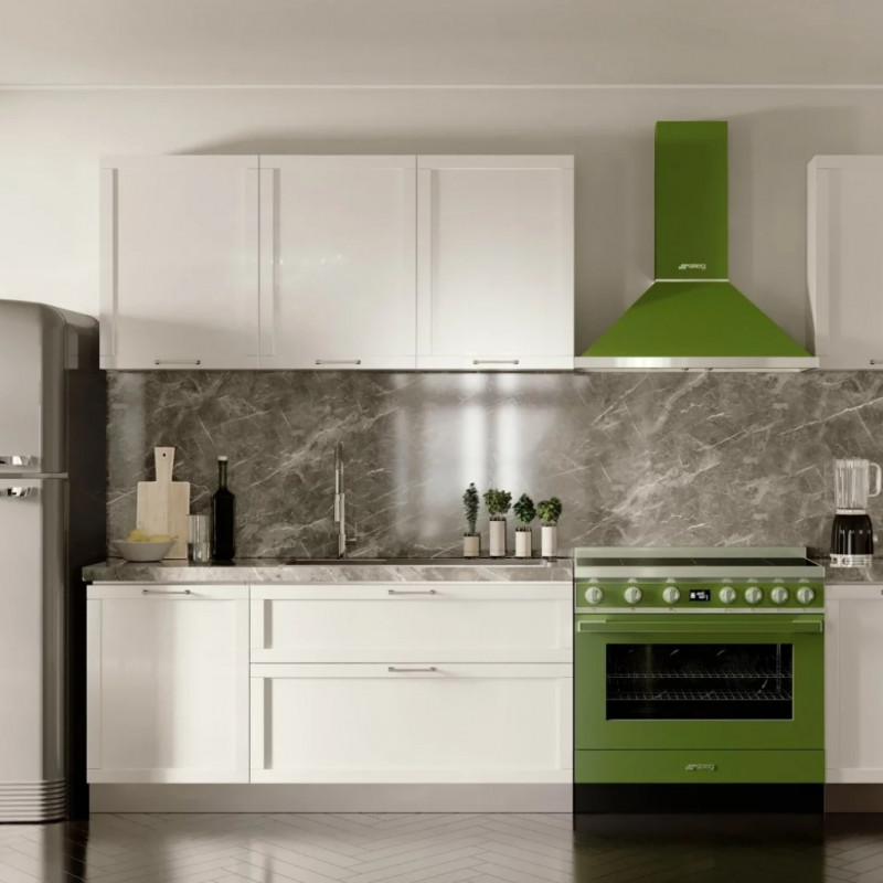 Απορροφητήρας SMEG Portofino KPF9OG, 275 W, Α+, 781 μ³/ώρα, 3 ταχύτητες, 3 φίλτρα, βαλβίδα αντεπιστροφής, ανοξείδωτο, LED, πράσινο
