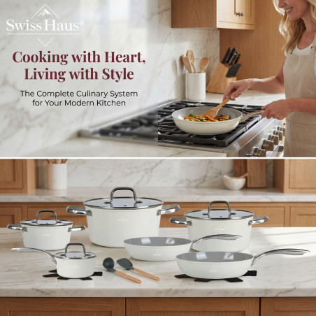 Σετ μαγειρικών σκευών Swiss Haus SH-CC4014T, 14 τεμάχια, κεραμικό Sapphire, επαγωγή, φούρνος έως 220 °C, χωρίς PFAS, μοβ