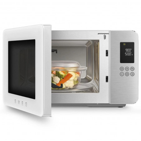Φούρνος μικροκυμάτων με γκριλ 4 σε 1 SMEG Collezione MOC01WHMEU, 1900 W, 29 λίτρα, 18 προγράμματα, Ομαλό κλείσιμο, Ηχητική ειδοποίηση, Οθόνη LCD, Λευκό ματ