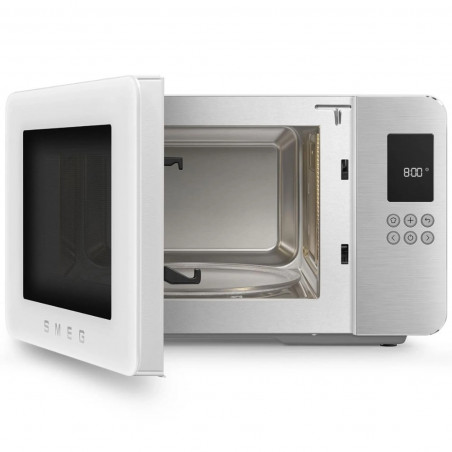 Φούρνος μικροκυμάτων με γκριλ 4 σε 1 SMEG Collezione MOC01WHMEU, 1900 W, 29 λίτρα, 18 προγράμματα, Ομαλό κλείσιμο, Ηχητική ειδοποίηση, Οθόνη LCD, Λευκό ματ