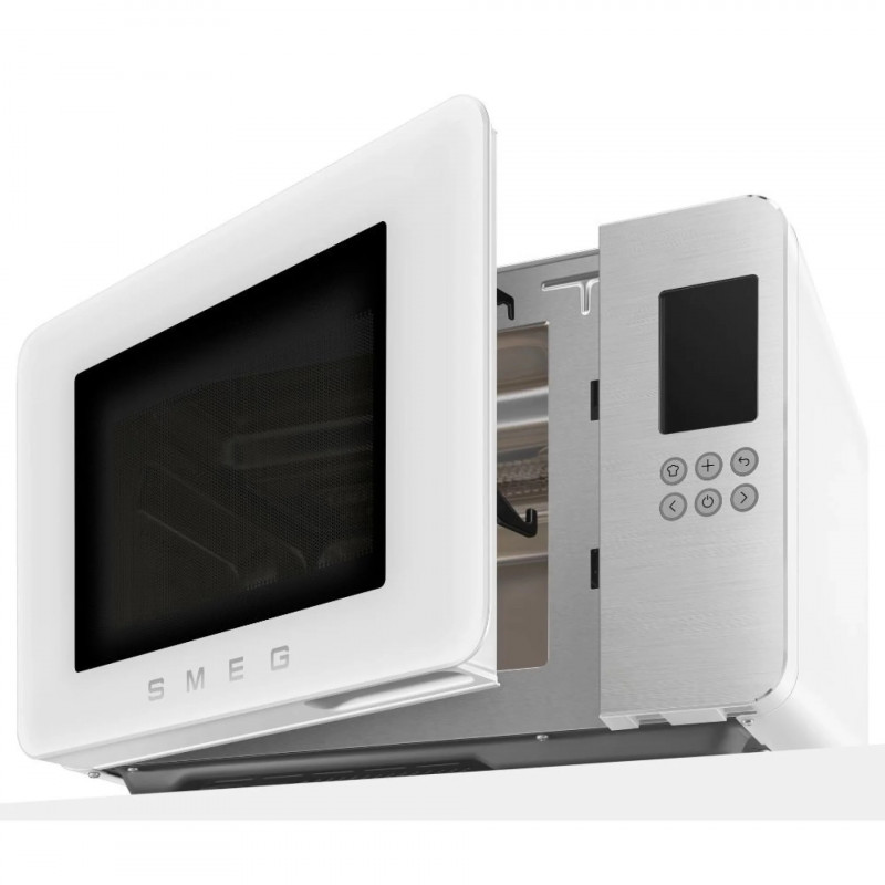 Φούρνος μικροκυμάτων με γκριλ 4 σε 1 SMEG Collezione MOC01WHMEU, 1900 W, 29 λίτρα, 18 προγράμματα, Ομαλό κλείσιμο, Ηχητική ειδοποίηση, Οθόνη LCD, Λευκό ματ