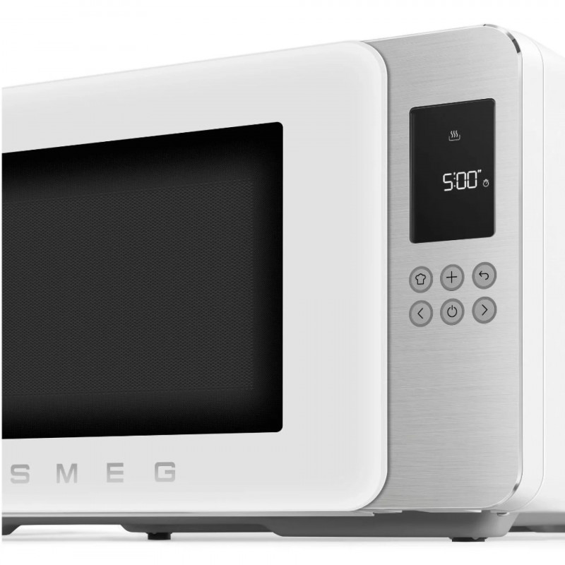 Φούρνος μικροκυμάτων με γκριλ 4 σε 1 SMEG Collezione MOC01WHMEU, 1900 W, 29 λίτρα, 18 προγράμματα, Ομαλό κλείσιμο, Ηχητική ειδοποίηση, Οθόνη LCD, Λευκό ματ