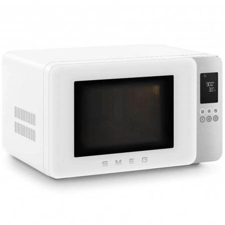 Φούρνος μικροκυμάτων με γκριλ 4 σε 1 SMEG Collezione MOC01WHMEU, 1900 W, 29 λίτρα, 18 προγράμματα, Ομαλό κλείσιμο, Ηχητική ειδοποίηση, Οθόνη LCD, Λευκό ματ