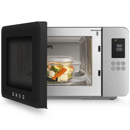 Φούρνος μικροκυμάτων με γκριλ 4 σε 1 SMEG Collezione MOC01BLMEU, 1900 W, 29 λίτρα, 18 προγράμματα, Ομαλό κλείσιμο, Ηχητική ειδοποίηση, Οθόνη LCD, Μαύρο ματ