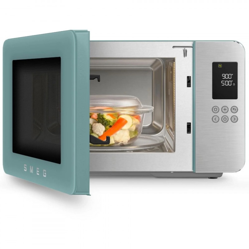 Φούρνος μικροκυμάτων με γκριλ 4 σε 1 SMEG Collezione MOC01EGMEU, 1900 W, 29 λίτρα, 18 προγράμματα, Ομαλό κλείσιμο, Ηχητική ειδοποίηση, Οθόνη LCD, Πράσινος