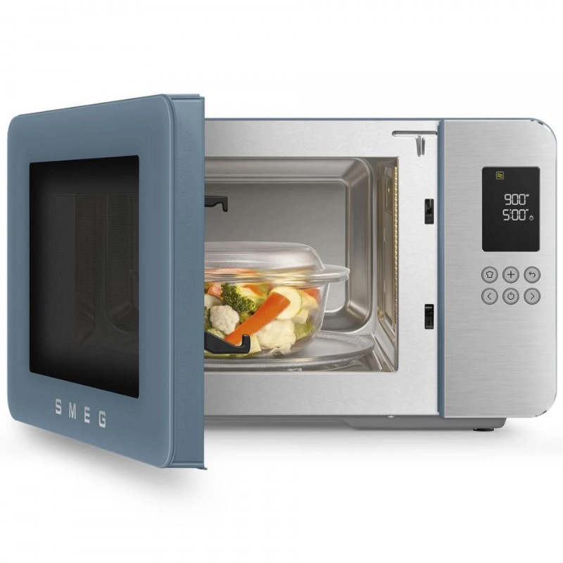 Φούρνος μικροκυμάτων με γκριλ 4 σε 1 SMEG Collezione MOC01SBMEU, 1900 W, 29 λίτρα, 18 προγράμματα, Ομαλό κλείσιμο, Ηχητική ειδοποίηση, Οθόνη LCD, Μπλε