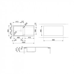 Νιπτήρας κουζίνας Smeg LZ150P, 100 εκ., Ανθεκτικό στις γρατσουνιές υλικό, Εύκολος στον καθαρισμό, Κρεμ
