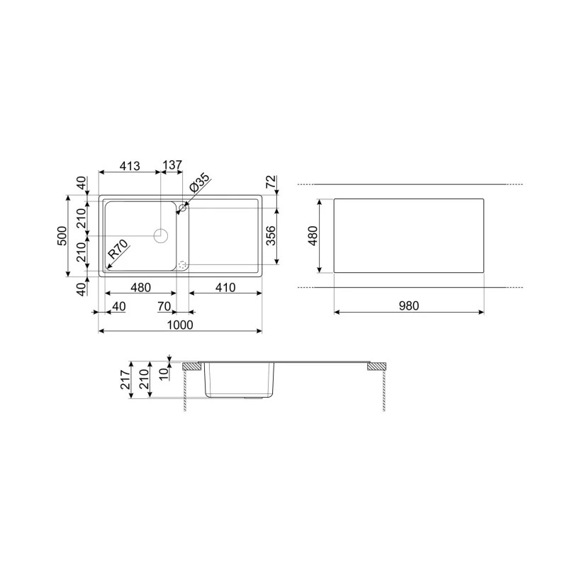 Νιπτήρας κουζίνας Smeg LZ150B, 100 εκ., Ανθεκτικό στις γρατσουνιές υλικό, Εύκολος στον καθαρισμό, Λευκό