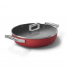 Ρηχή κατσαρόλα με καπάκι Smeg CKFD2811RDM, 28 εκ., 3,7 λίτρα, Αντικολλητική επίστρωση 3 στρωμάτων, Κατάλληλη για φούρνο έως 250 °C, Χωρίς PFAS, Κατάλληλη για επαγωγικές εστίες, Κόκκινη