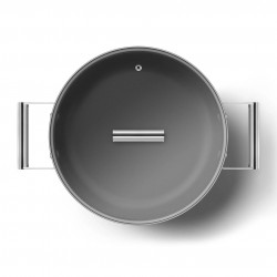 Ρηχή κατσαρόλα με καπάκι Smeg CKFD2811RDM, 28 εκ., 3,7 λίτρα, Αντικολλητική επίστρωση 3 στρωμάτων, Κατάλληλη για φούρνο έως 250 °C, Χωρίς PFAS, Κατάλληλη για επαγωγικές εστίες, Κόκκινη