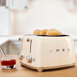 Τοστιέρα SMEG 50's Style TSF03CREU, 2000 W, 4 φέτες, 6 επίπεδα, Δίσκος για ψίχουλα, Ενσωματωμένο καλώδιο, Ανοξείδωτο ατσάλι, Κρεμ