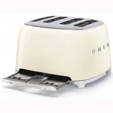 Τοστιέρα SMEG 50's Style TSF03CREU, 2000 W, 4 φέτες, 6 επίπεδα, Δίσκος για ψίχουλα, Ενσωματωμένο καλώδιο, Ανοξείδωτο ατσάλι, Κρεμ