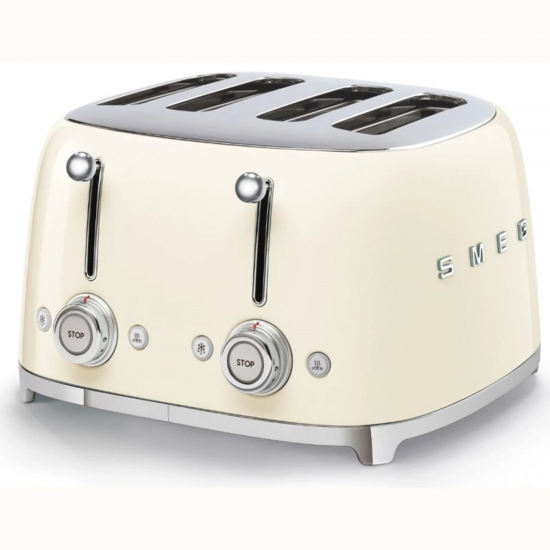 Τοστιέρα SMEG 50's Style TSF03CREU, 2000 W, 4 φέτες, 6 επίπεδα, Δίσκος για ψίχουλα, Ενσωματωμένο καλώδιο, Ανοξείδωτο ατσάλι, Κρεμ