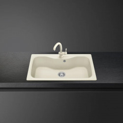 Νιπτήρας κουζίνας Smeg LSEG860P, 86 εκ., Ανθεκτικό στις γρατσουνιές υλικό, Εύκολος στον καθαρισμό, Κρεμ